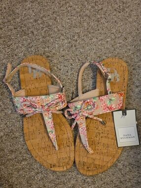 Dana Buchman Floral Cork Thong Sandals in Pink and Coral
